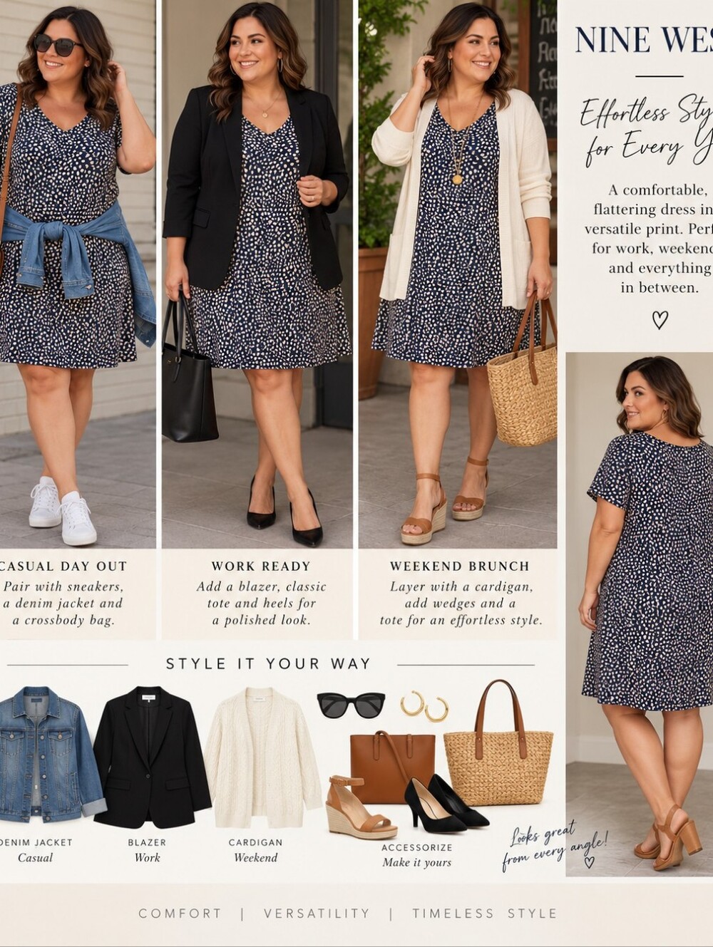 Nine West Navy and White Printed A-Line Skirt